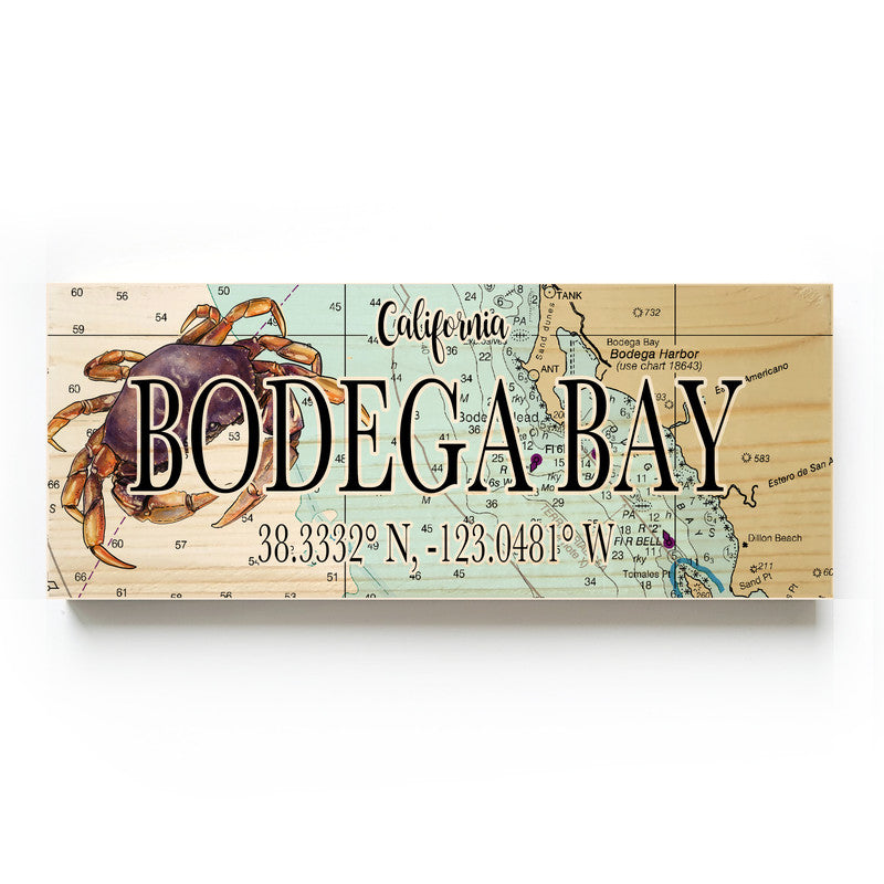 Bodega Bay California 3x9 Wood Coordinate Wall Hanging Map Sign