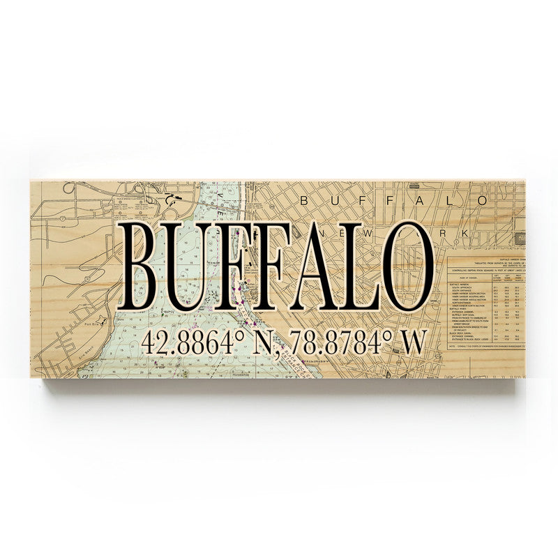 Buffalo New York 3x9 Wood Coordinate Wall Hanging Map Sign