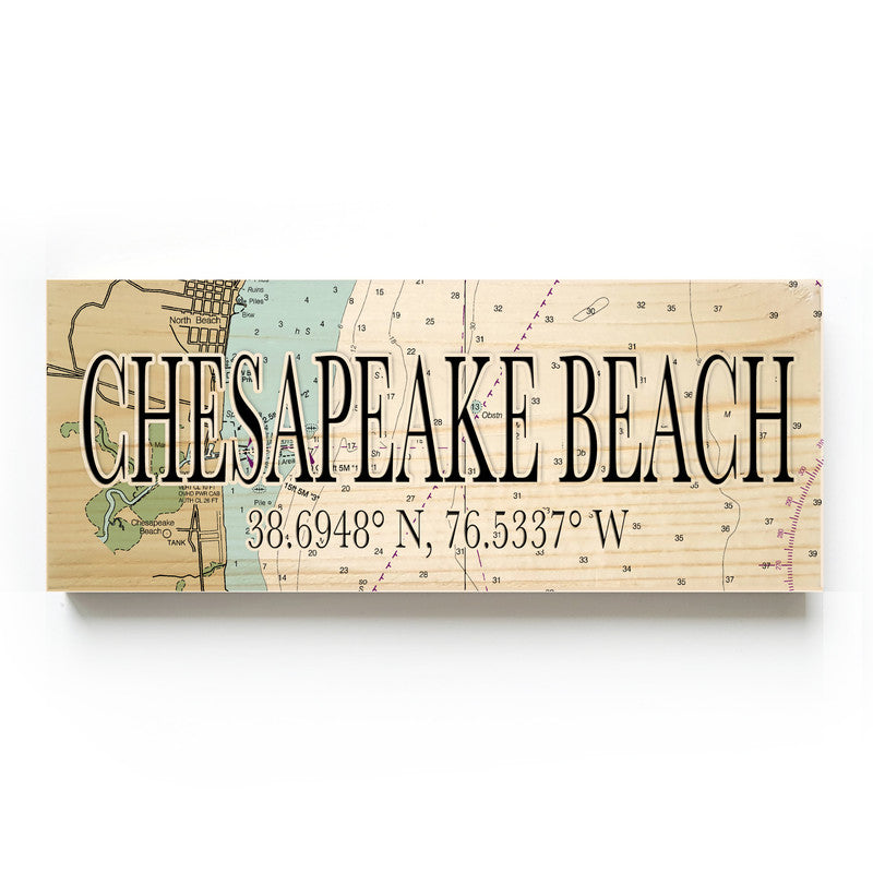 Chesapeake Beachh Maryland 3x9 Wood Coordinate Wall Hanging Map Sign