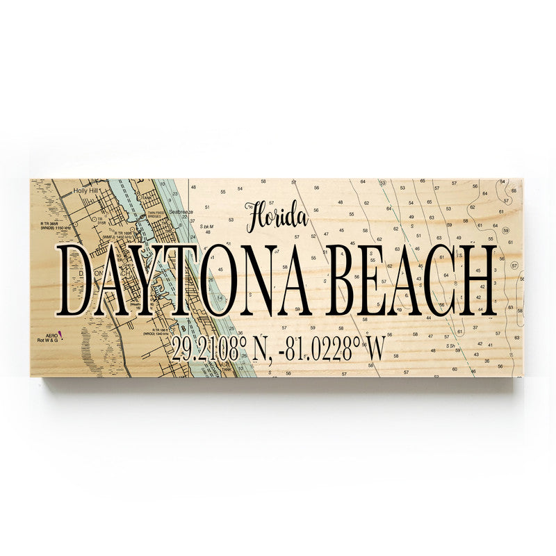 Daytona Beach Florida 3x9 Wood Coordinate Wall Hanging Map Sign