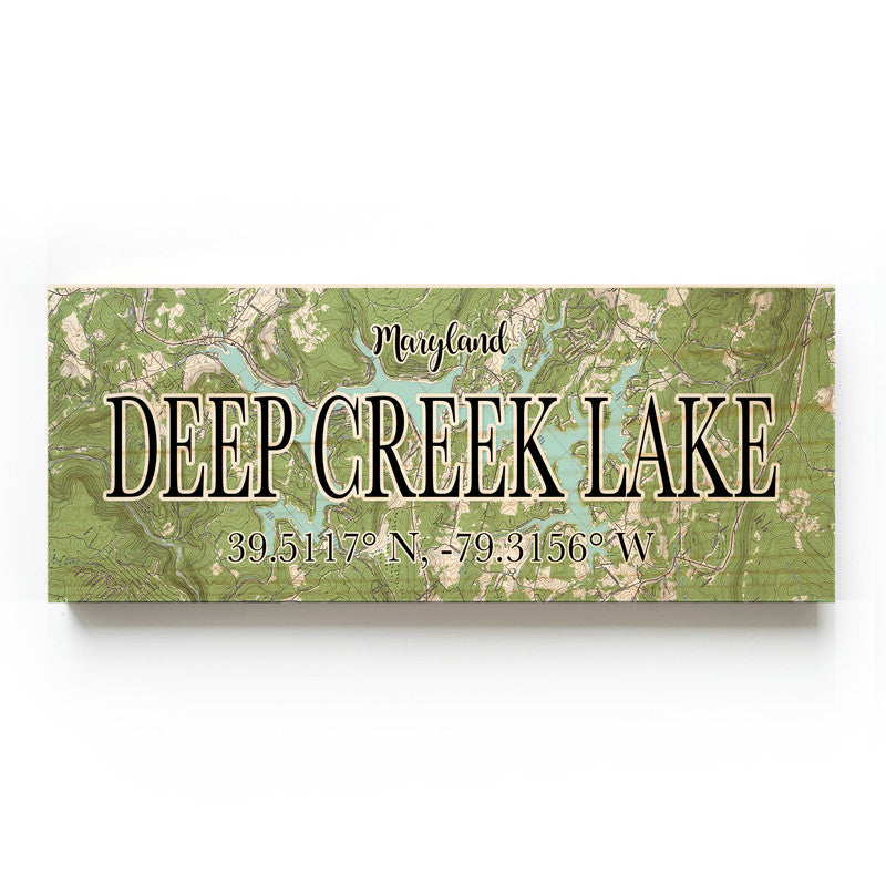 Deep Creek Lake Maryland 3x9 Wood Coordinate Wall Hanging Map Sign