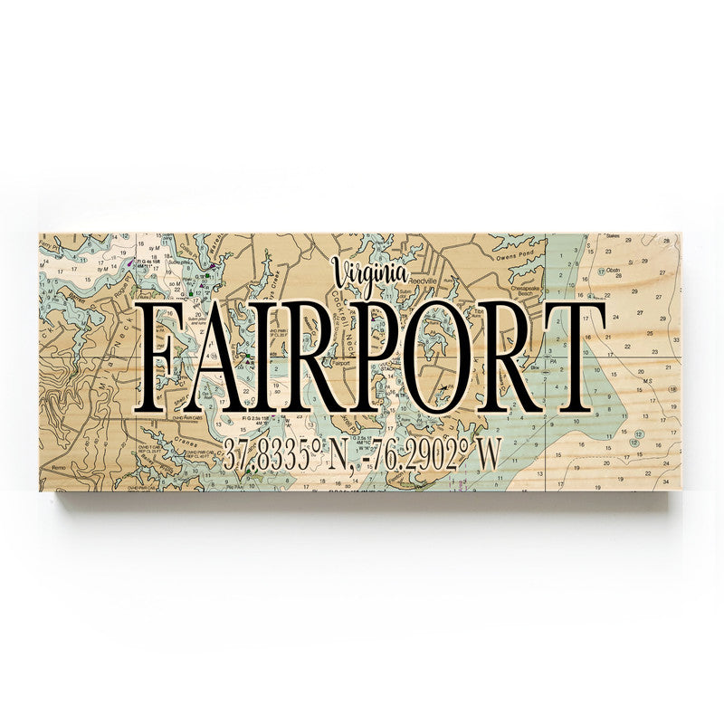 Fairport Virigina 3x9 Wood Coordinate Wall Hanging Map Sign