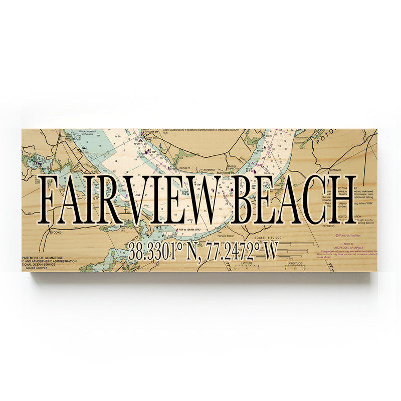 Fairview Beach Virginia 3x9 Wood Coordinate Wall Hanging Map Sign