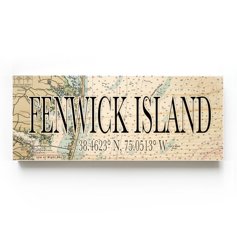 Fenwick Island Delaware 3x9 Wood Coordinate Wall Hanging Map Sign
