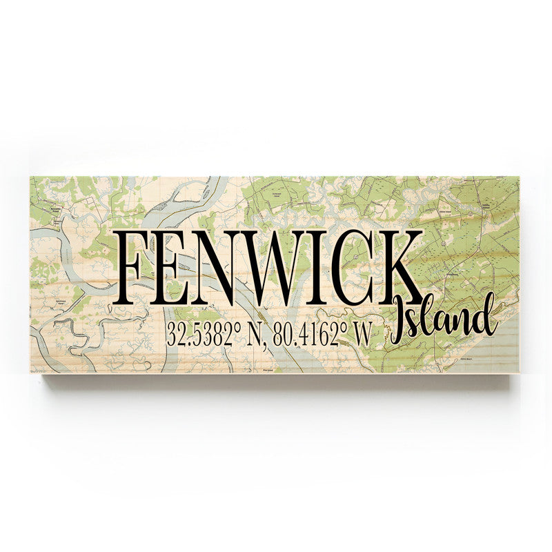 Fenwick Island South Carolina 3x9 Wood Coordinate Wall Hanging Map Sign