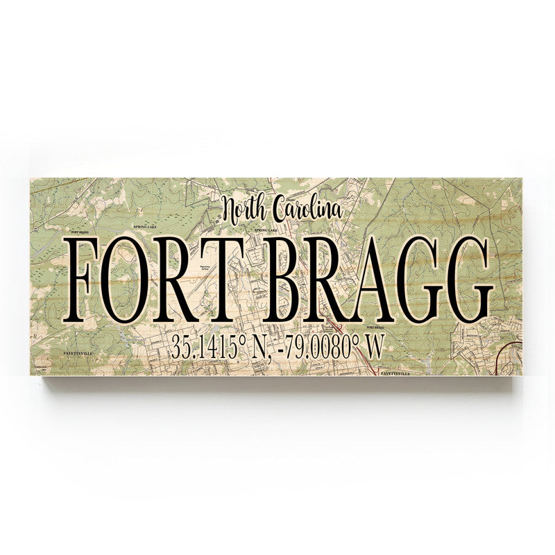 Fort Bragg North Carolina 3x9 Wood Coordinate Wall Hanging Map Sign