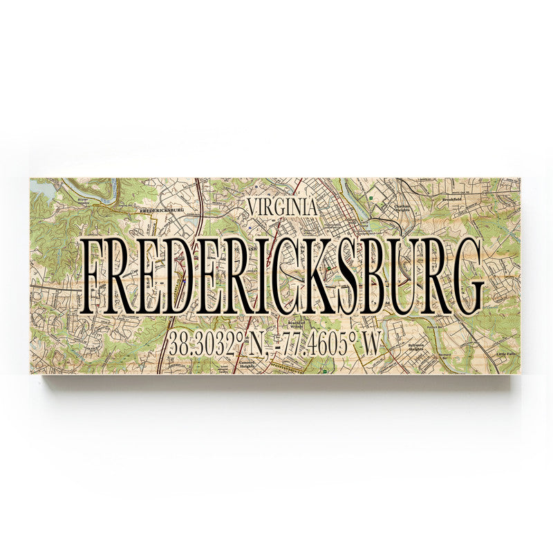 Fredericksburg Virginia 3x9 Wood Coordinate Wall Hanging Map Sign