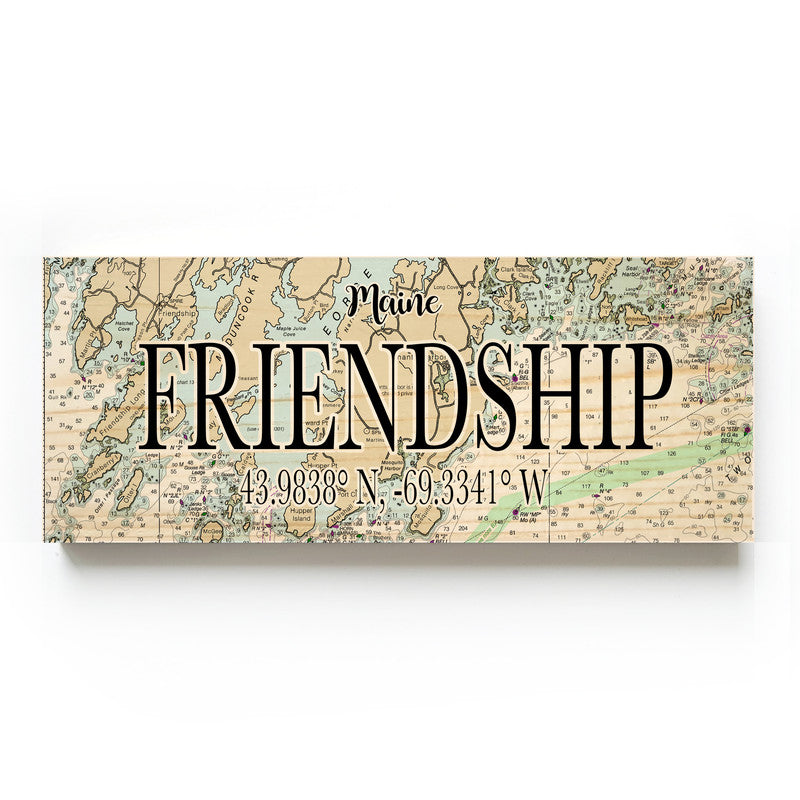 Friendship Maine 3x9 Wood Coordinate Wall Hanging Map Sign