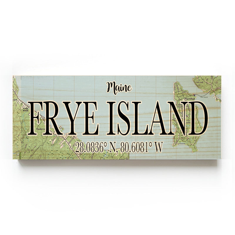Frye Island Maine 3x9 Wood Coordinate Wall Hanging Map Sign