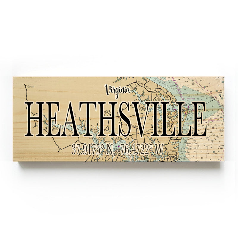 Heathsville Virginia 3x9 Wood Coordinate Wall Hanging Map Sign