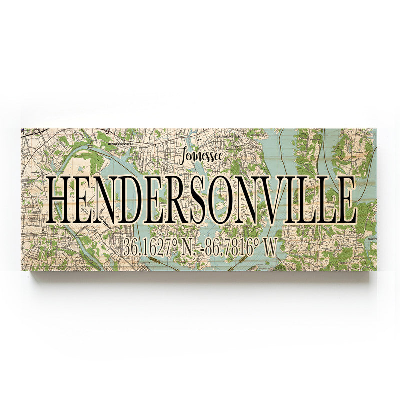 Hendersonville Tennessee 3x9 Wood Coordinate Wall Hanging Map Sign