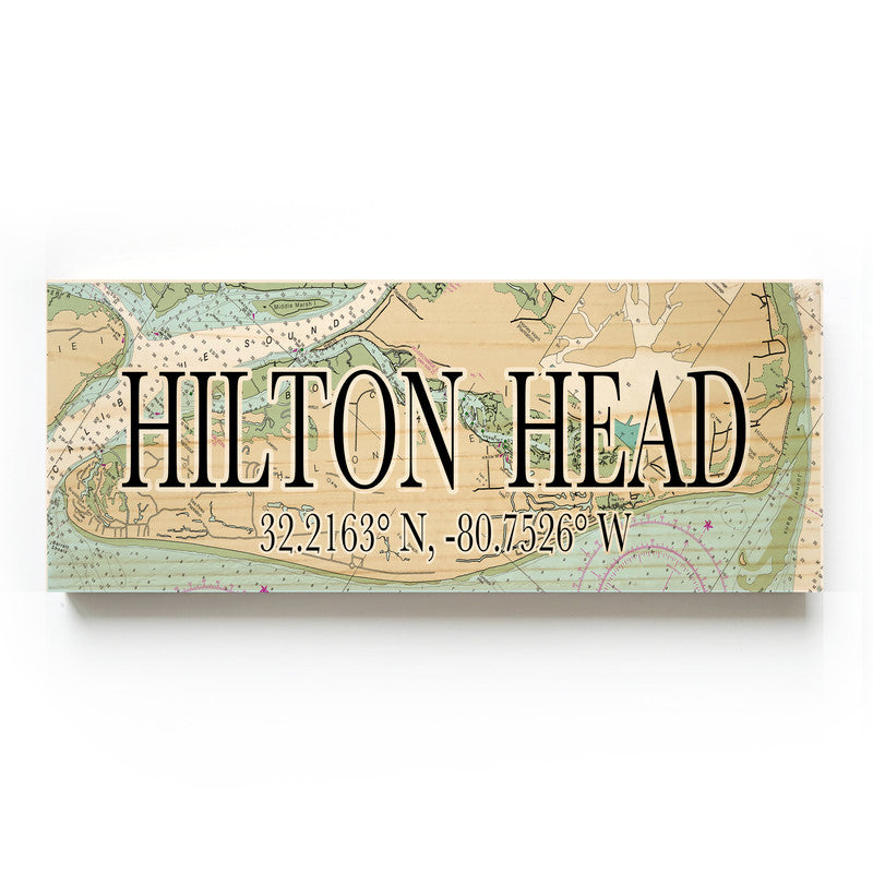 Hilton Head South Carolina 3x9 Wood Coordinate Wall Hanging Map Sign