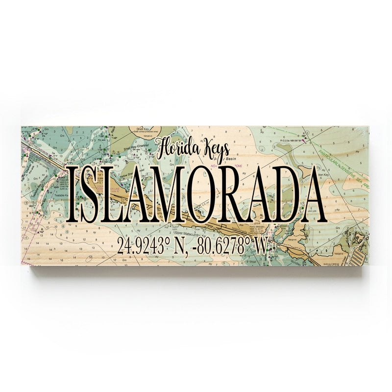 Islamorada Florida 3x9 Wood Coordinate Wall Hanging Map Sign