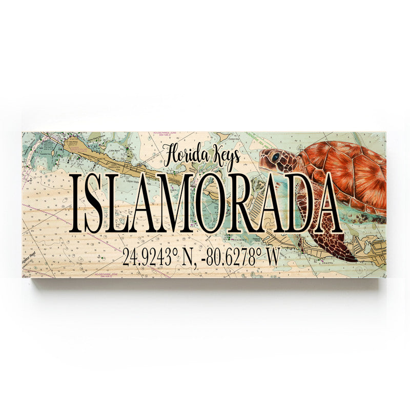 Islamorada Florida with Sea Turtle 3x9 Wood Coordinate Wall Hanging Map Sign