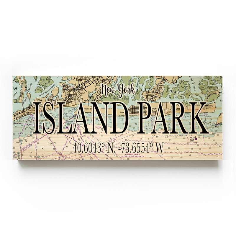 Island Park New York 3x9 Wood Coordinate Wall Hanging Map Sign