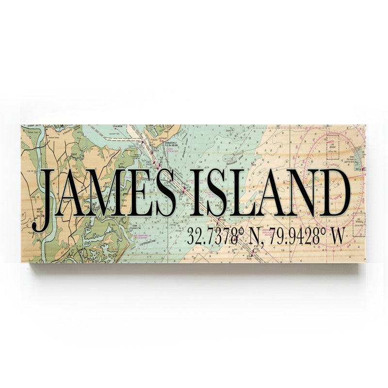 James Island South Carolina 3x9 Wood Coordinate Wall Hanging Map Sign