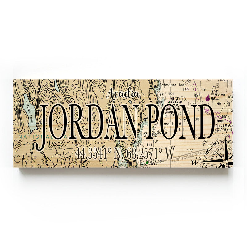 Jordan Pond Maine 3x9 Wood Coordinate Wall Hanging Map Sign