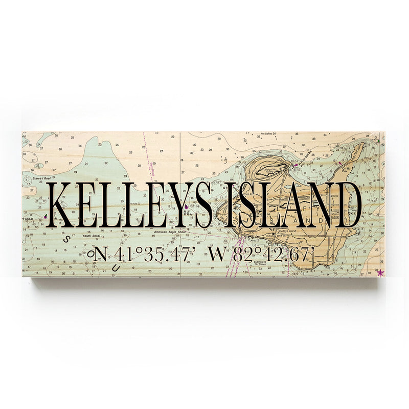 Kelleys Island Ohio 3x9 Wood Coordinate Wall Hanging Map Sign