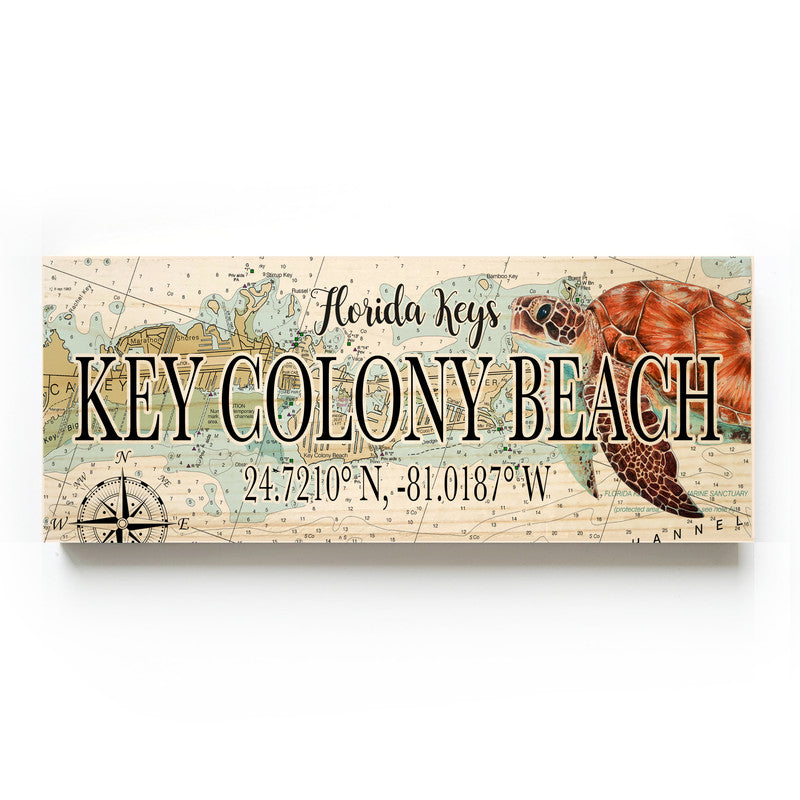 Key Colony Beach Florida with Sea Turtle 3x9 Wood Coordinate Wall Hanging Map Sign