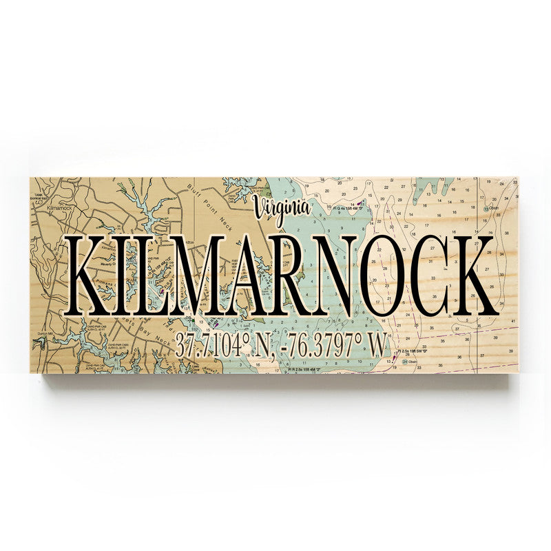 Kilmarnock Virginia 3x9 Wood Coordinate Wall Hanging Map Sign