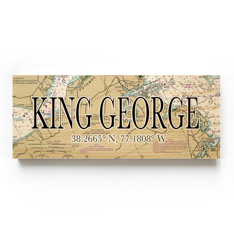 King George Virginia 3x9 Wood Coordinate Wall Hanging Map Sign