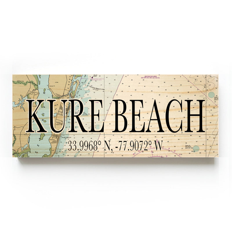 Kure Beach North Carolina 3x9 Wood Coordinate Wall Hanging Map Sign