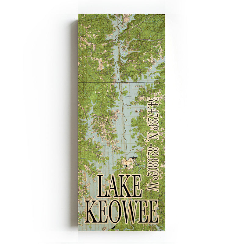 Lake Keowee South Carolina 3x9 Wood Coordinate Wall Hanging Map Sign