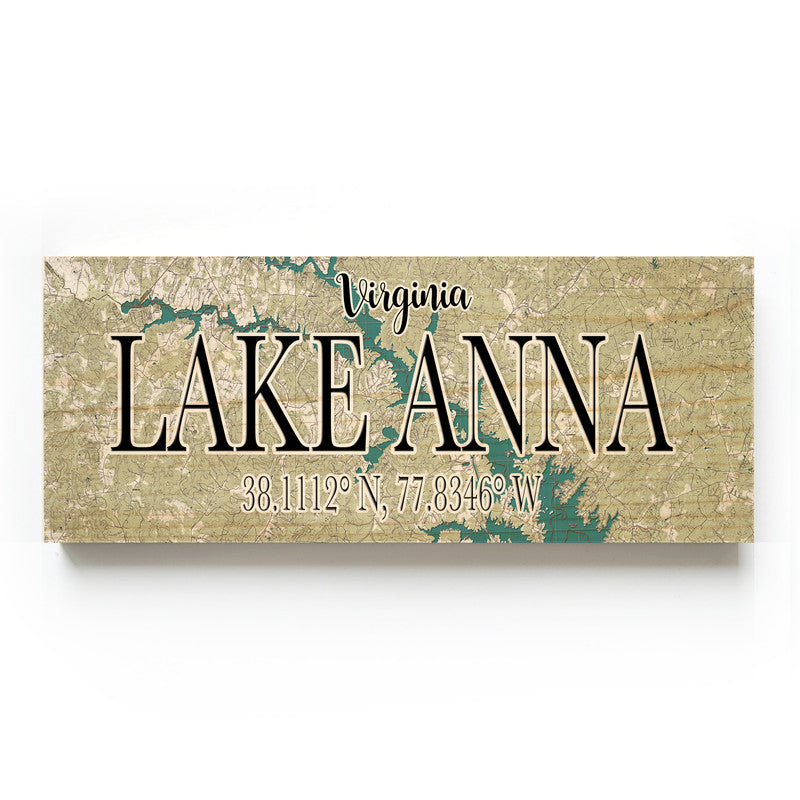 Lake Anna Virginia 3x9 Wood Coordinate Wall Hanging Map Sign