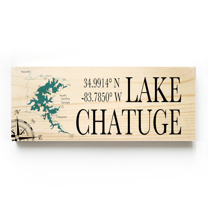 Lake Chatuge North Carolina 3x9 Wood Coordinate Wall Hanging Map Sign