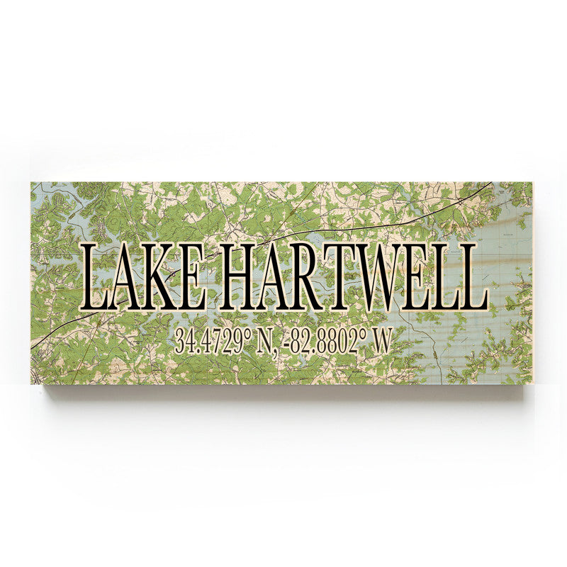 Lake Hartwell South Carolina 3x9 Wood Coordinate Wall Hanging Map Sign