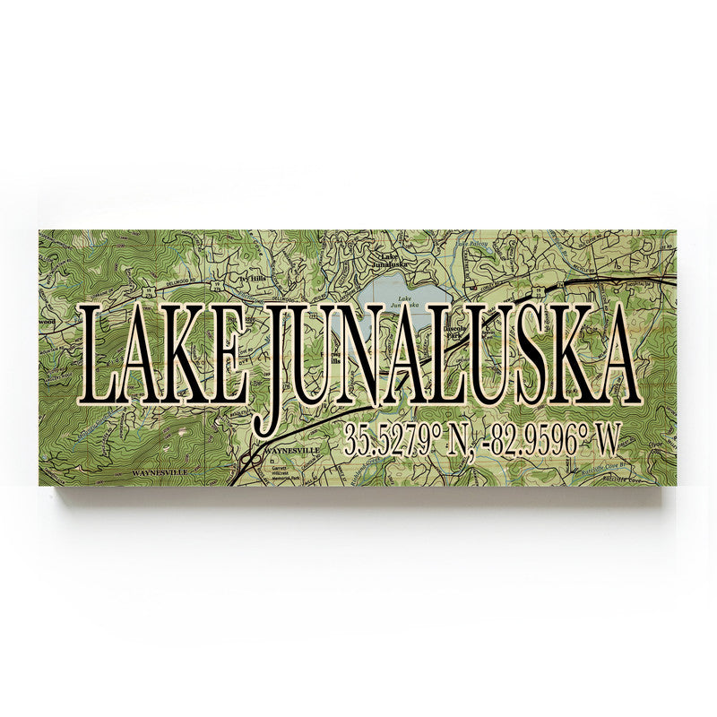 Lake Junaluska 3x9 Wood Coordinate Wall Hanging Map Sign
