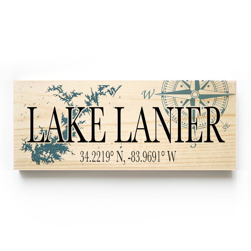 Lake Lanier Georgia 3x9 Wood Coordinate Wall Hanging Map Sign
