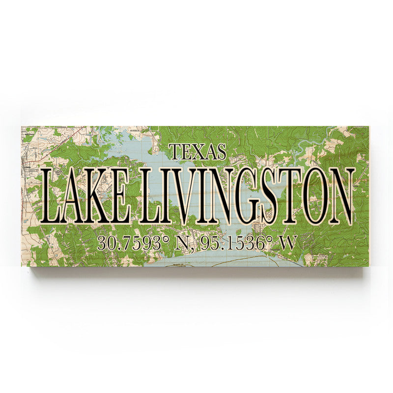 Lake Livingston Texas 3x9 Wood Coordinate Wall Hanging Map Sign