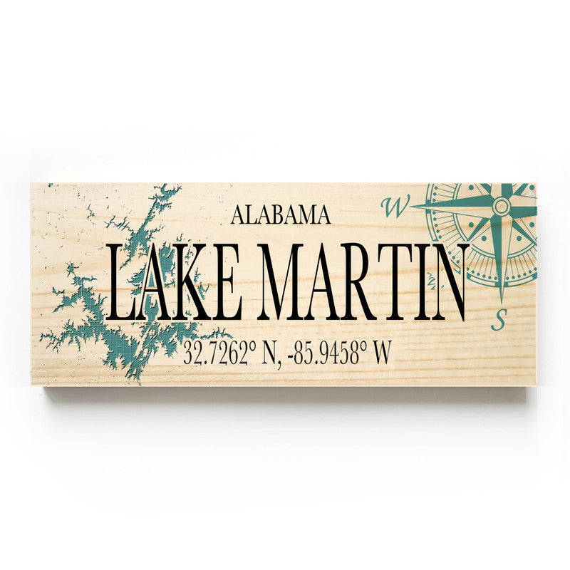 Lake Martin Alabama 3x9 Wood Coordinate Wall Hanging Map Sign