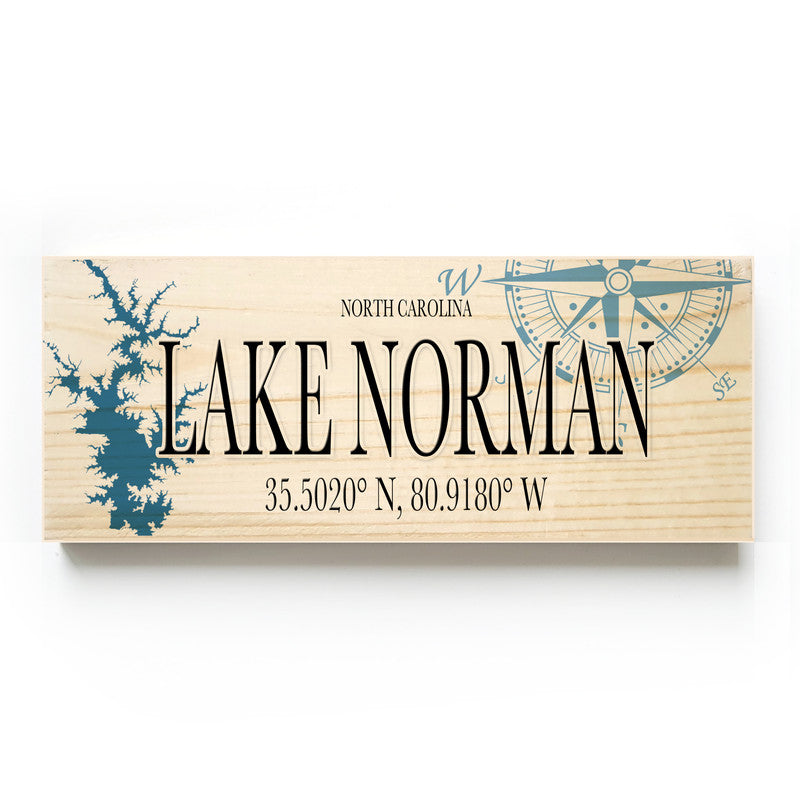 Lake Norman North Carolina 3x9 Wood Coordinate Wall Hanging Map Sign