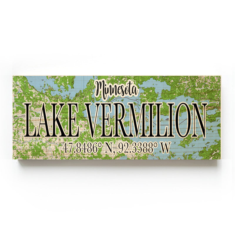 Lake Vermilion Minnesota 3x9 Wood Coordinate Wall Hanging Map Sign