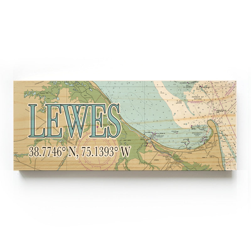 Lewes Delaware 3x9 Wood Coordinate Wall Hanging Map Sign