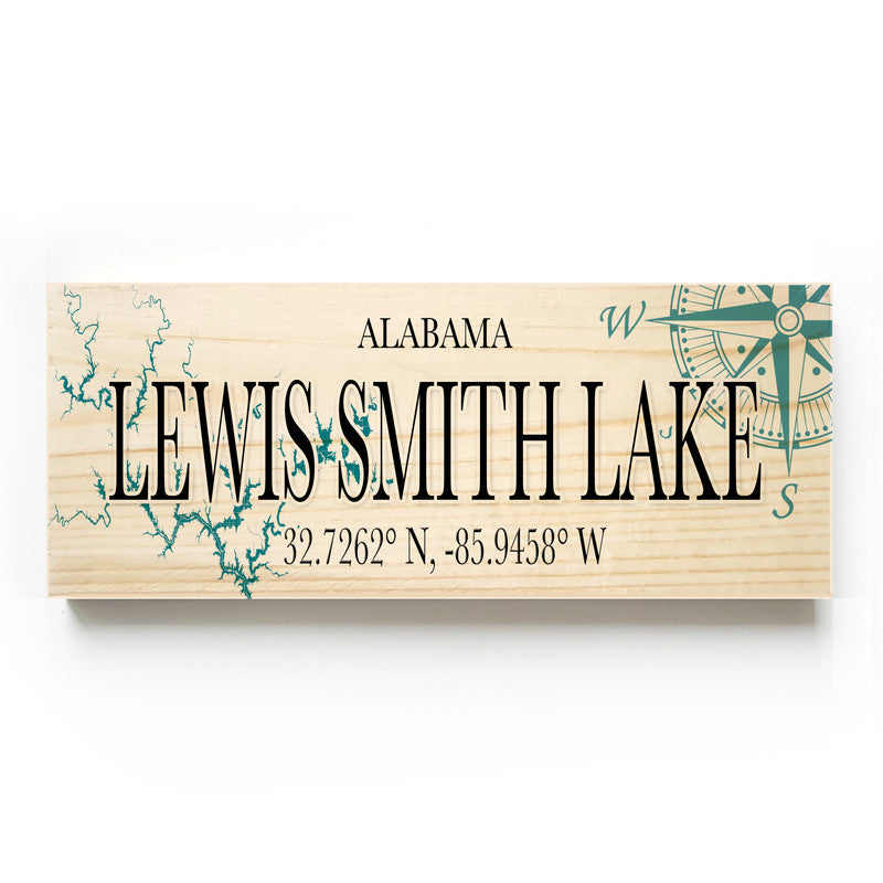 Lewis Smith Lake Alabama 3x9 Wood Coordinate Wall Hanging Map Sign