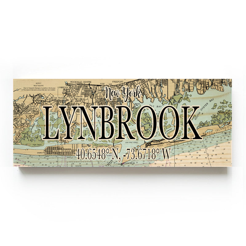 Lynbrook New York 3x9 Wood Coordinate Wall Hanging Map Sign