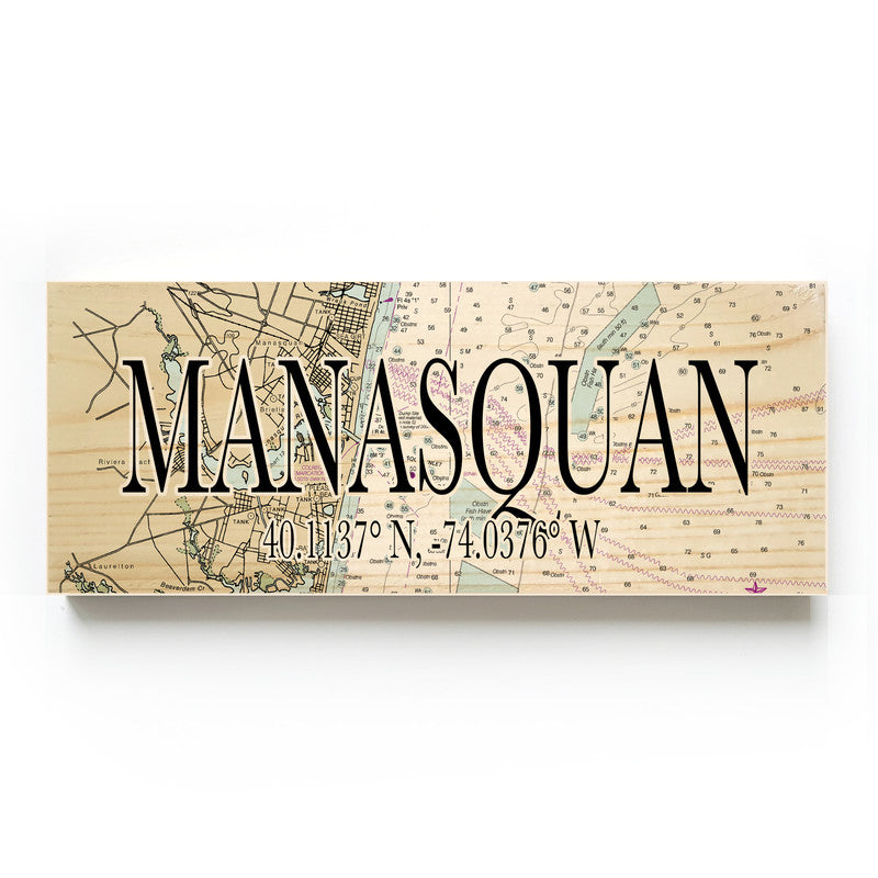 Manasquan New Jersey 3x9 Wood Coordinate Wall Hanging Map Sign