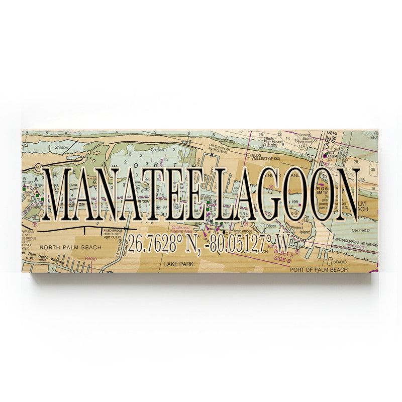 Manatee Lagoon Florida 3x9 Wood Coordinate Wall Hanging Map Sign