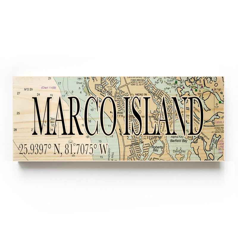 Marco Island Florida 3x9 Wood Coordinate Wall Hanging Map Sign