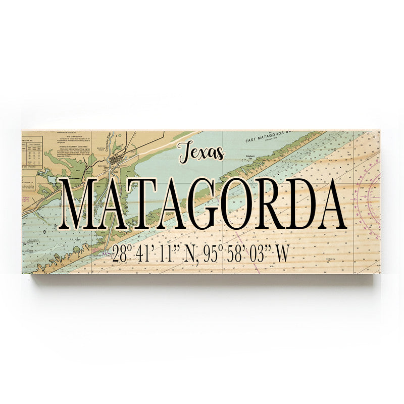 Matagorda Texas 3x9 Wood Coordinate Wall Hanging Map Sign