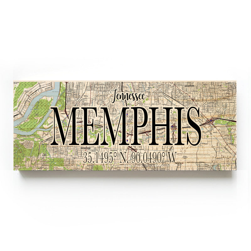 Memphis Tennessee 3x9 Wood Coordinate Wall Hanging Map Sign