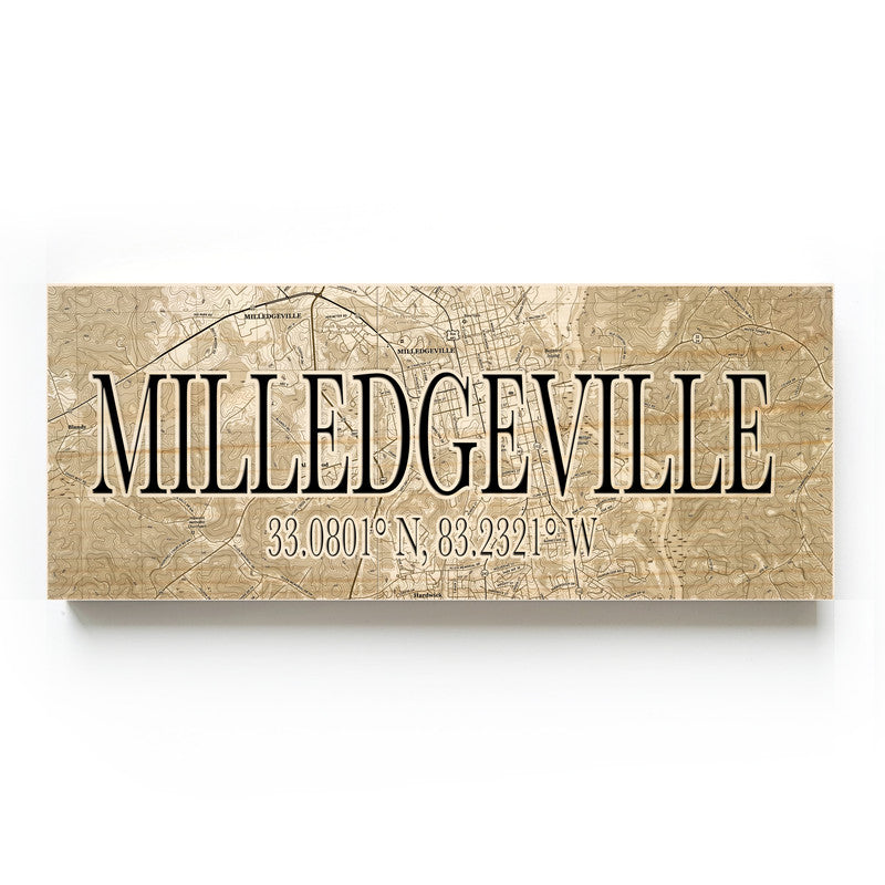 Milledgeville Georgia 3x9 Wood Coordinate Wall Hanging Map Sign