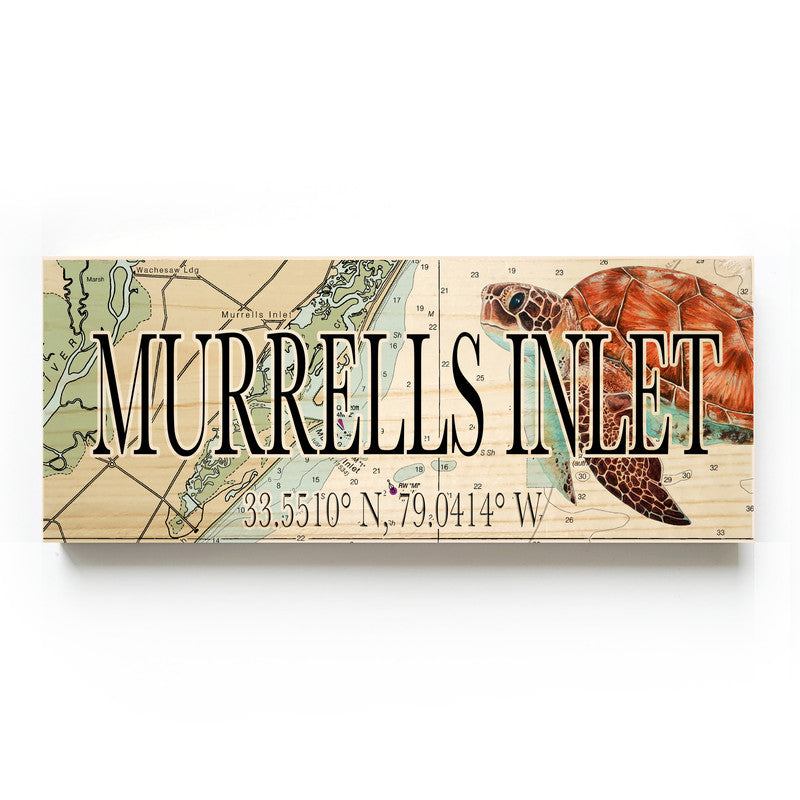 Murrells Inlet South Carolina with Sea Turtle 3x9 Wood Coordinate Wall Hanging Map Sign