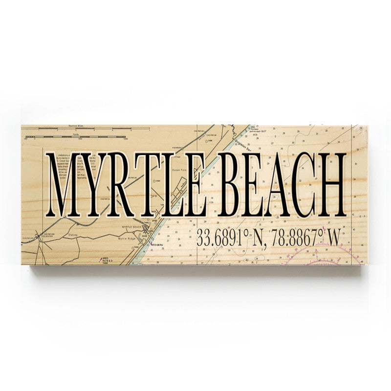 Myrtle Beach South Carolina 3x9 Wood Coordinate Wall Hanging Map Sign