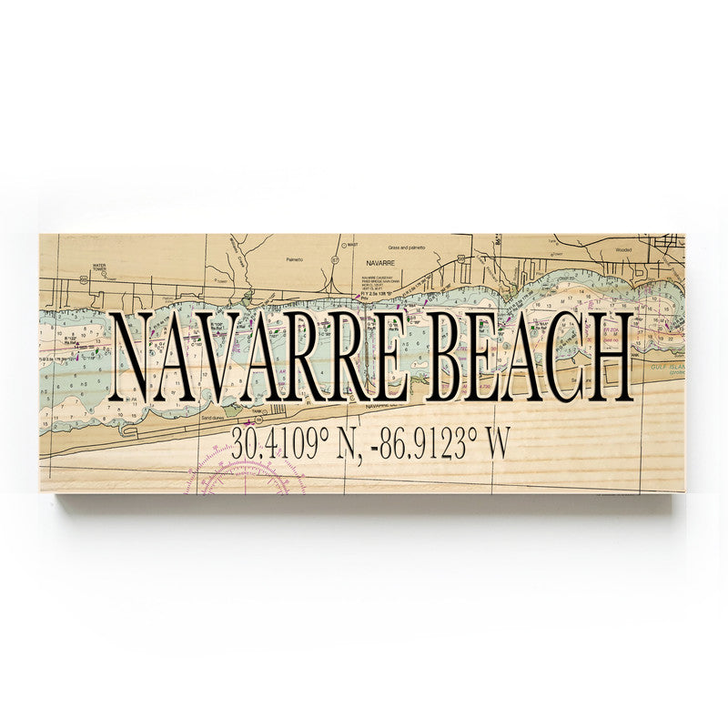 Navarre Beach Florida 3x9 Wood Coordinate Wall Hanging Map Sign