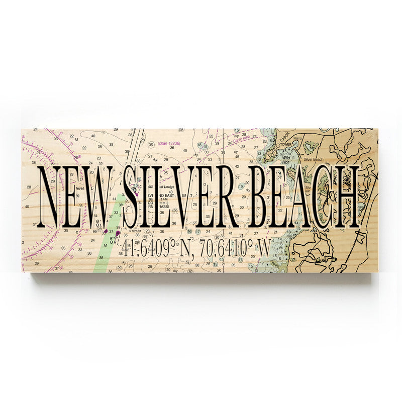 New Silver Beach Massachusetts 3x9 Wood Coordinate Wall Hanging Map Sign