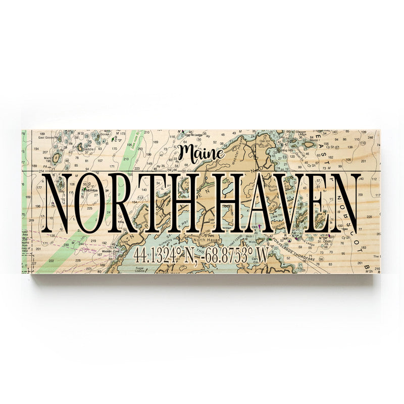 North Haven Maine 3x9 Wood Coordinate Wall Hanging Map Sign